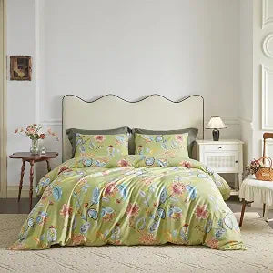 SUSYBAO Pink Floral Duvet Cover Queen 100% Egyptian Cotton 3 Pieces Set