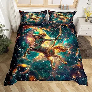 Sagittarius Duvet Cover Queen Size 12 Constellations Zodiac Comforter Cover for Teens Adults Galaxy Stars Nebula Bedding Set 3 Pcs Decorative Bed Cover(Comforter Not Included)