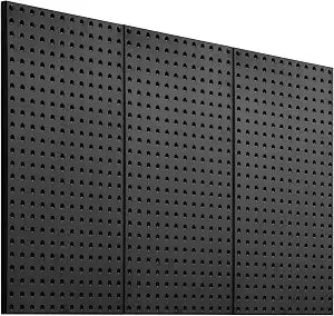 VEVOR Metal Pegboard Panels, 24" x 12" Pegboard, 3 Panels, Heavy Duty Steel Peg Board Wall Organizer, for Living Room Garage Tool Storage Workbench Office Organization Craft Room Kitchen Home, Black