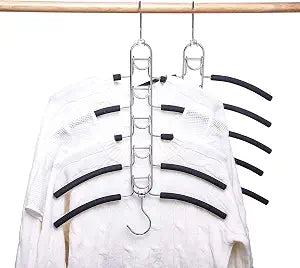 Nature Smile 4 Pack 5 in 1 Anti Slip Clothes Hangers,Space Saver Magic Metal Hangers,Multi Layers Wardrobe Clothes Rack,Heavy Duty Metal Blouse Hanger Closet Storage Organizer