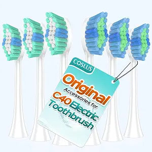 COSLUS C40 Electric Toothbrush Replacement Heads, 6 Pack, White