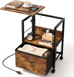 Faesun Night Stand with Charging Station & Swivel Top, Brown