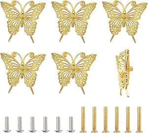 Large Butterfly Drawer Knobs, 6Pcs Zinc Alloy Cupboard Pull Handles Beautiful Handles for Decorating Drawer, Cabinet,Closet(Gold)