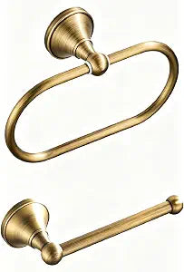 WOLIBEER Brass Toilet Paper Holder,AntiqueTowel Ring Oval Bathroom Tissue Roll Holder Hanger Bath Accessories Hardware Wall Mounted 2 Pieces