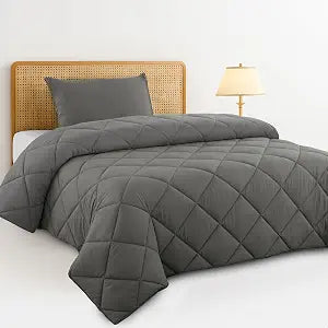 LUX D��cor 2 Piece Reversible Comforter Set ��� Lightweight Soft Woven Polyester Material, Bedroom Decor Bedding Set Includes 1 Comforter and 1 Pillow Sham (Grey, Twin)