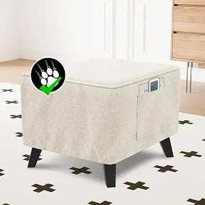 H.VERSAILTEX Thick Ottoman Cover Durable Linen Look Storage Ottoman Slipcover Footrest Stool Covers with Storage Side Pocket for Square Ottoman Fit Length 18"-19" Footrest - Heather Ivory