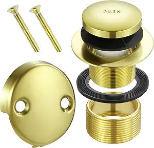 Tip Toe Bathtub Drain Conversion Kit Assembly, Tub Drain Plug Trim Set Bath Tub Drain Stopper with Two-Hole Overflow Faceplate (Brushed Gold)