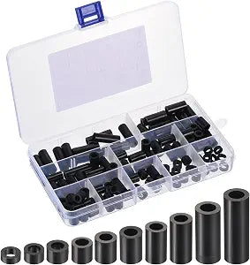 PATIKIL M5 Nylon Spacer Set, 100Pcs Non-Threaded ABS Round Spacer Standoff Assortment Electrical Outlet Spacers for PCB Motherboard, Circuit Board, Switch and Receptacle, Black