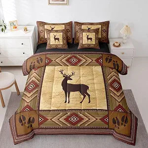 Feelyou Cute Deer Comforter Set with Sheets 7 Piece Queen Size Deer Hunting