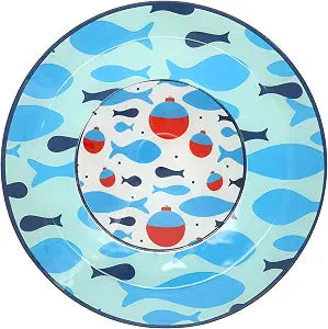 Pavilion Gift Company - Lake - 11.5" Chip Holder with 6" Glass Serving 10 Oz Dip Bowl Fish Fishing Boat Boating Lake Beach Waterfront Ocean Nautical Seaside River Kitchen Decor Summer Serveware