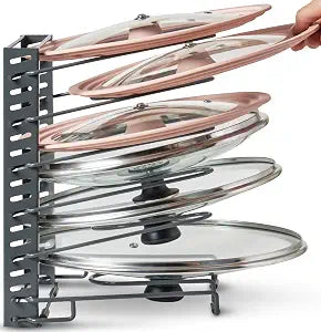 Free-Standing Adjustable Pot Lid Organizer for Cabinet - Kitchen Storage Rack 6 Adjustable Shelves, Pot Lid Holder, Pan and Pot Rack Organizer, Pantry & Inside Cabinet Organizer (13 Clearance)