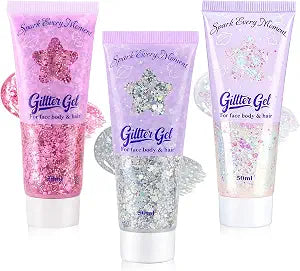 Face Body Glitter Gel 50ml, Pink White Silver Chunky Glitter Makeup