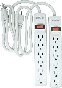 Southwire Woods Power Strip - Dual Pack for Home & Office Use - 6 Outlet Electrical Outlet Strip - Durable White Housing - 2.5 Plug Extension Cord - 2 Pack