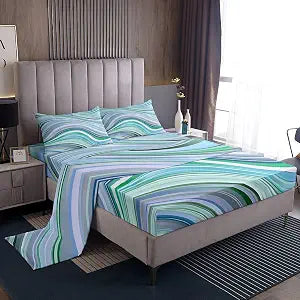 Erosebridal Bohemian Stripe Bed Set Queen Size Sheet Set for Kids Boys Girls Fantasy Rainbow Fluid Tribal Blue Green Sheets Deep Pocket Bed Sheets Set