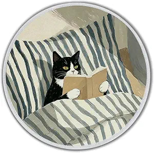 Funny Tuxedo Cat Bookworm Mini Round Mouse Pad 8.6x8.6in
