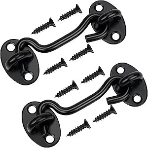 2Pack 4" Hook and Eye Gate Door Latch w/Strong Sturdy Screws Black
