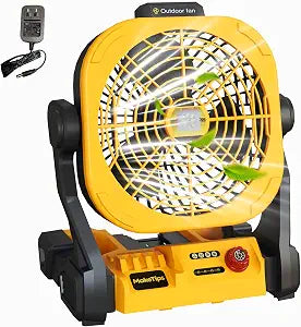 Fan for De/Walt 20V Max Battery (Not Included) High Airflow Portable Cordless Camping & Jobsite Fan with 4 Speeds, AC Adapter, LED Lights & Hanging Hook for Outdoor Use