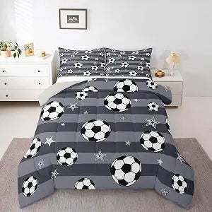 jejeloiu Gray Football Comforter Set Twin Size Rugby Sports Bedding Set for Kids Boys Girls Soccer Ball Game Duvet Quilt Bedroom Decor Microfiber 2 Pcs with 1 Pillow Cases