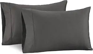LANE LINEN 100% Cotton Pillowcases Standard Set of 2, Cooling Pillowcases, Fits Standard & Queen Pillows, Luxury 450 Thread Count Sateen Cotton Pillowcases, Soft & Breathable - Charcoal