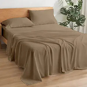 Rajlinen Full XL Sheet Set Microfiber Bed Sheets, Ultra Soft Hotel Luxury Bedding, Cooling Breathable, 15-Inch Deep Pocket Fitted Sheet, Lightweight Smooth Sheets, Taupe