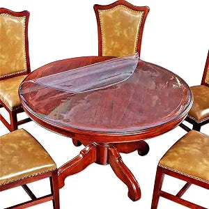 Large Clear Round Dining Table Protector Wood Furniture Tabletop Protective Cover Clear Plastic Tablecloth Round Soft Glass Topper Chair Cursions Mat Pads Eco Polyester PVC Vinyl 39 Inch Diameter