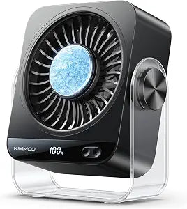 KIMMOO USB Desk Fan for Bedroom, 199 Speeds Turbo Airflow, Portable Fan with Ice Cooling, Digital Display Quiet Table Fan, 270 Rotating Small Rechargeable Battery Desktop Fans for Home Office (Black)