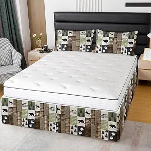 Deer Bed Skirt Queen Size,Bear Claw Pines Geometric Plaids Bedskirt 3pcs for Kids Girls Boys Adults Room Decor,Rustic Farmhouse Cabin Bed Wrap Bedding,Boho Arrows Camo Fitted Sheet,2 Pillowcases