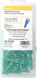 Hillman Green Ribbed Plastic Anchors for Drywall & Concrete, 101 Pack