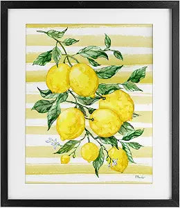 Juicy Lemon Vine Stripes Botanical, 13 x 16 Inch Framed Print Under Glass