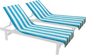 COTTON CRAFT Pool Lounge Chair Cover - 2 Pack Cabana Stripe - Aqua