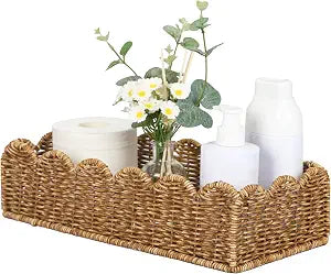 Scalloped Edge Wicker Basket for Toilet Paper Storage