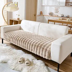 Faux Fur Couch Cover Fuzzy Soft Plush Thick Bubble Sofa Cover Luxury Sectional Couch Covers Luxury Anti-Slip Sofa Slipcover Washable Furniture Protector (Khaki,28"x59")