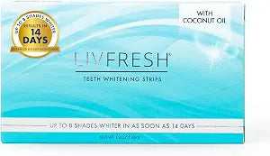 LIVFRESH Teeth Whitening Strips, 28 Strips, 14 Treatments, Great for Sensitive Teeth, Results in 14 Days, Enamel Safe, Coconut Oil & Hydrogen Peroxide, No Slip Teeth Whitener