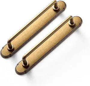 Goo-Ki 2 Pack 5'' Center to Center Antique Brass Cabinet Bar Pulls with Orbit Rim Backplate Vintage Drawer Handles Closet Classic Home Kitchen Improvement Hardware