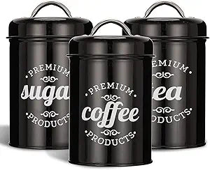 Coffee Tea Sugar Container Set of 3, Airtight Metal Canisters