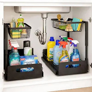 Under Sink Organizer 2 Pack, Slide Out Kitchen Cabinet Organizer.