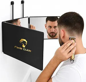 3-Way Mirror for Self Hair Cutting, Three Equal 12-Inch-Wide x 8-Inch-High Landscape Panels, See Back of Head, Black