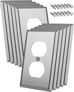 Bates- Metal Duplex Receptacle Wall Plate, 4.5" x 2.76"/Standard Size, 10 Pack, Stainless Steel Outlet Covers Wall Plate, Electric Outlet Cover Plates