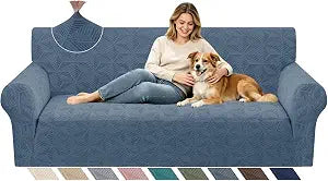ZNSAYOTX Stretch Couch Cover, 1 Piece Sofa Covers for 3 Cushion Couch, Jacquard Sofa Slipcovers with Elastic Bottom Thickened Furniture Protector for Dog Cat Pet (Large, Dark Grey)
