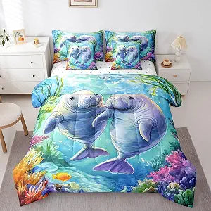 Feelyou Cute Manatee Comforter Set Twin Size 7 Pcs Bedding Set Boys Girls