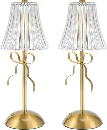 Cordless Table Lamp Set of 2, Rechargeable Small Lamps with Bow