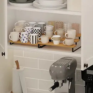 Furinno Ravel Expandable Kitchen Countertop Organizer Set of 2, 3-Tier Oak Counter Shelves, Kitchen Storage, Spice Rack, for Kitchen, Pantry, Coffee Bar, Light Beech