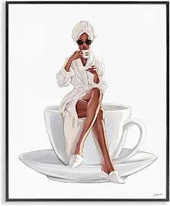 Chic Coffee Teacup Woman Brunch Glam, 11 x 14 Inch Framed Gicle Print