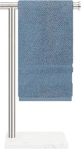 Standing Hand Towel Holder with Marble Base, 304 Stainless Steel Towel Rack, Countertop Stand Towel Ring for Bathroom (Brushed Nickel)