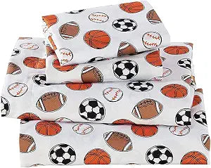 Fancy Collection Sheet Set Sport Baseball Basketball Football Soccer White Black Orange Brown New (Queen)