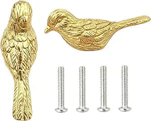 2 PCS Pure Copper Decorative Cabinet Knobs Creative Little Bird Art Kitchen Hardware Cupboard Drawer Dresser Pulls Handles (Golden)