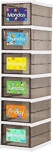 Shelf Daily Weekly Clothes Organizer for Kids Foldable Weekly Hanging Closet Organizer with Door Plastic Closet Storage for Boys and Girls Monday Through Friday Essential StuffGrey & White