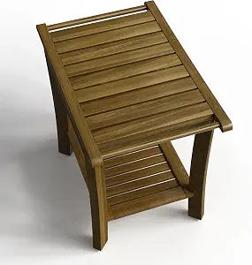 Teak Wood Shower Bench 14"/ 20"/ 30" Wide - Bathroom/spa/tub Teak Shower Stool seat w/Shelf & arms, Waterproof Heavy Duty Teak Wooden Shave Bench (14in)