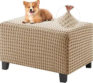 MAXIJIN Stretch Ottoman Cover Rectangular Ottoman Slipcovers for Footstool with Elastic Band Square Folding Storage Stool Furniture Protector Removable Washable (X-Small, Khaki)