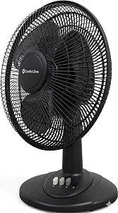 Comfort Zone Oscillating Table Fan with Adjustable Tilt, Convenient Push Button Controls, Quiet, 12 inch, 3 Speed, Desk Fan, Airflow 7.25 ft/sec, Ideal for Home, Bedroom, Dorm & Office, CZ121BK